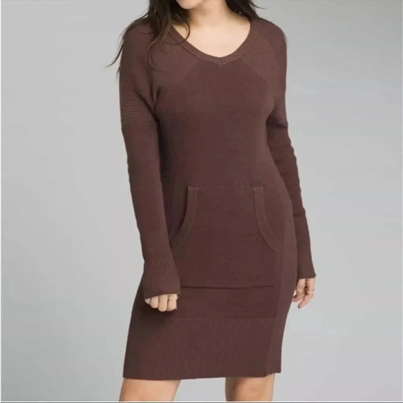 Prana Dresses & Skirts - Prana Brown Long Sleeve Pocket Ribbed Knit Avalone Sweater Dress Size Small